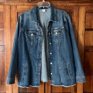 Denim jacket with frayed hem